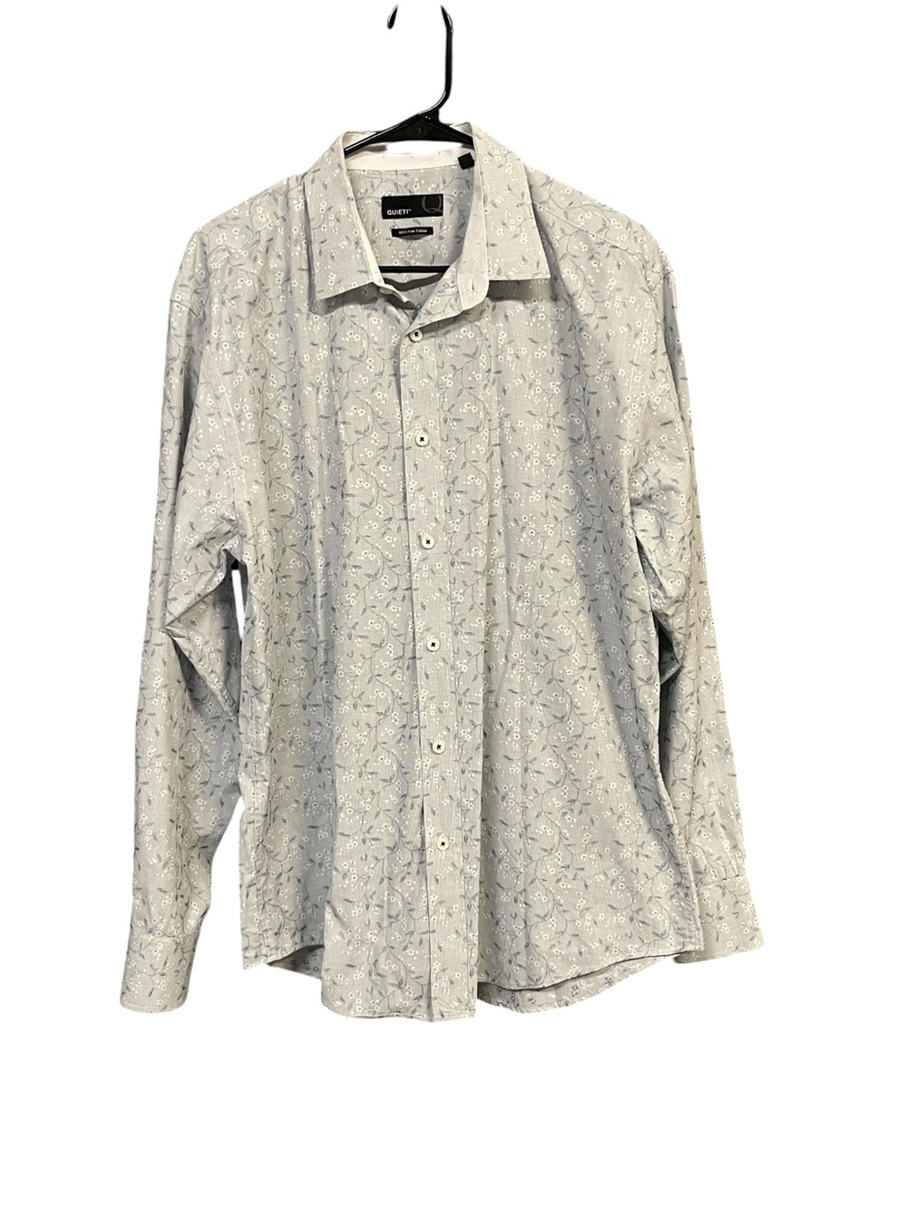 Quieti Men’s Floral Button Down Shirt L Gray Blue 100% Cotton Preppy Classic EUC